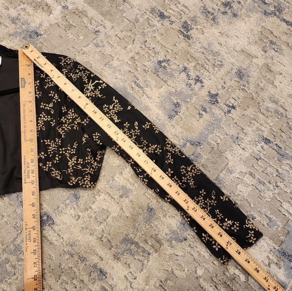 Alyssa Metallic Gold Black Mesh Shrug Jacket Open Front Crop Long Sleeve XXL - Picture 9 of 15